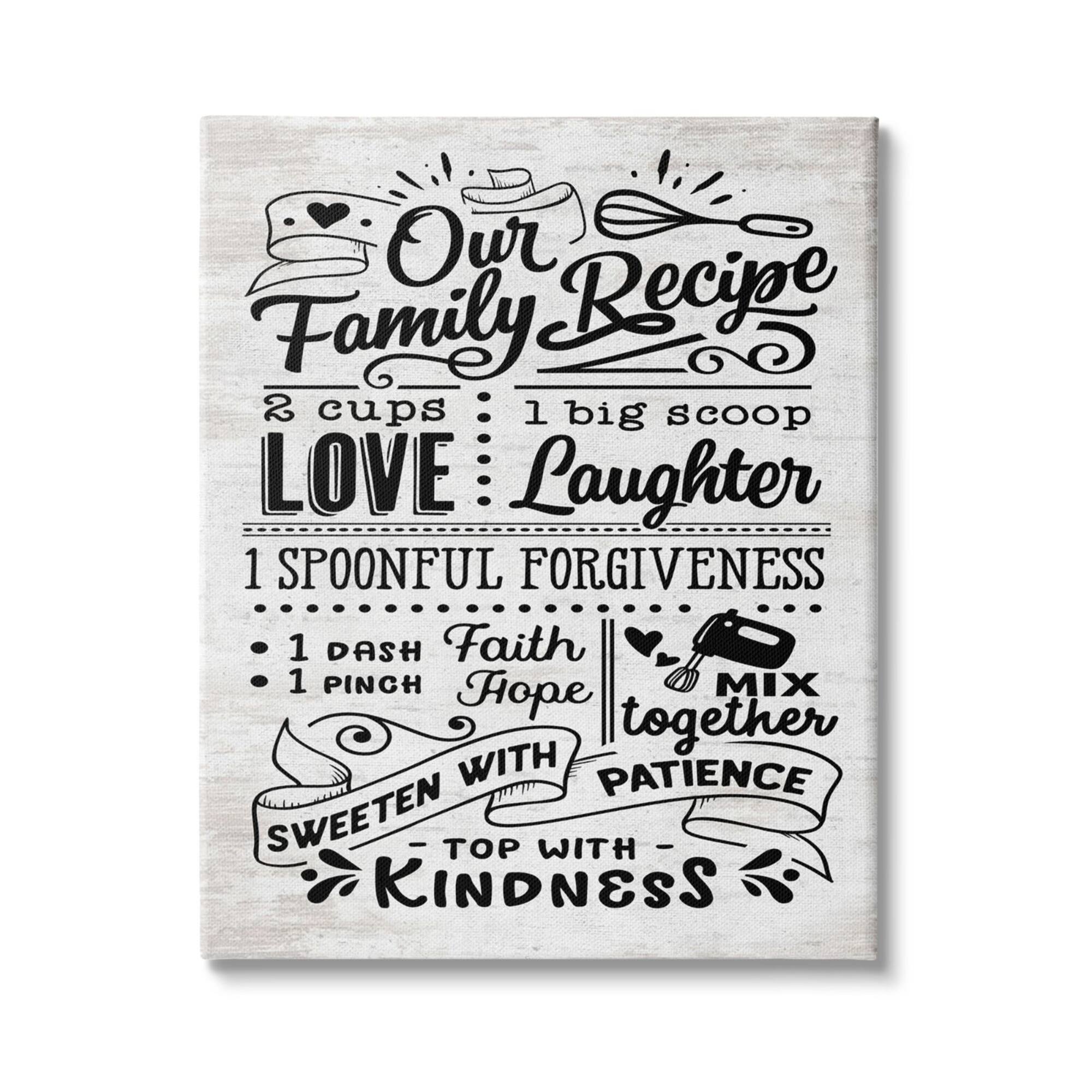 Stupell Industries Our Family Recipe Motivational Kitchen Phrases Life Ingredients Canvas Wall Art